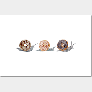 Toasted Mauve Donut Snails Watercolor Posters and Art